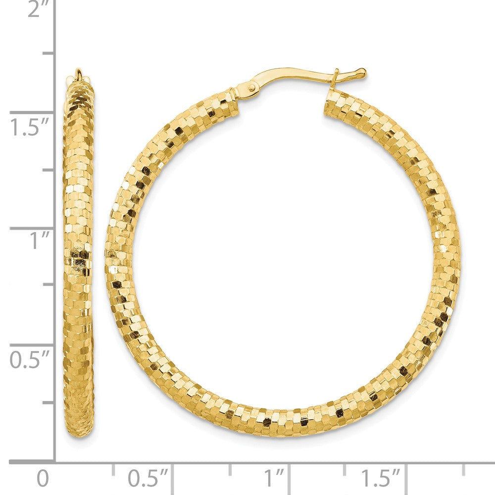 10K 3x38mm Diamond-cut Hoop Earrings