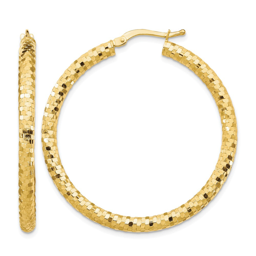 10K 3x38mm Diamond-cut Hoop Earrings