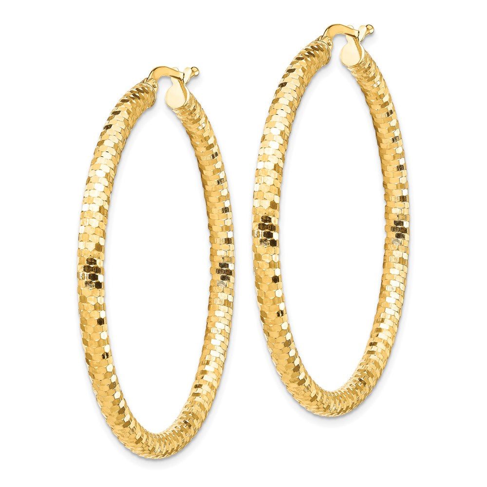 10K 3x35mm Diamond-cut Hoop Earrings
