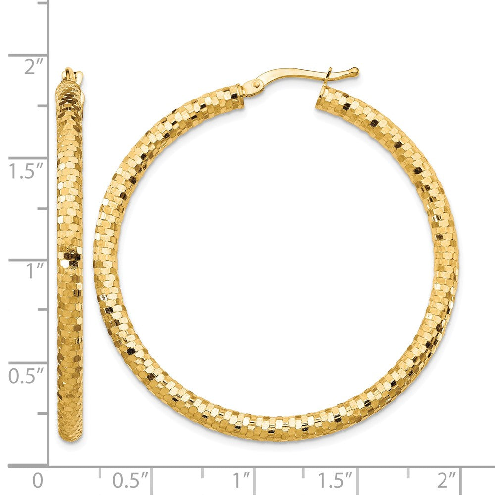 10K 3x35mm Diamond-cut Hoop Earrings