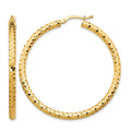 10K 3x35mm Diamond-cut Hoop Earrings