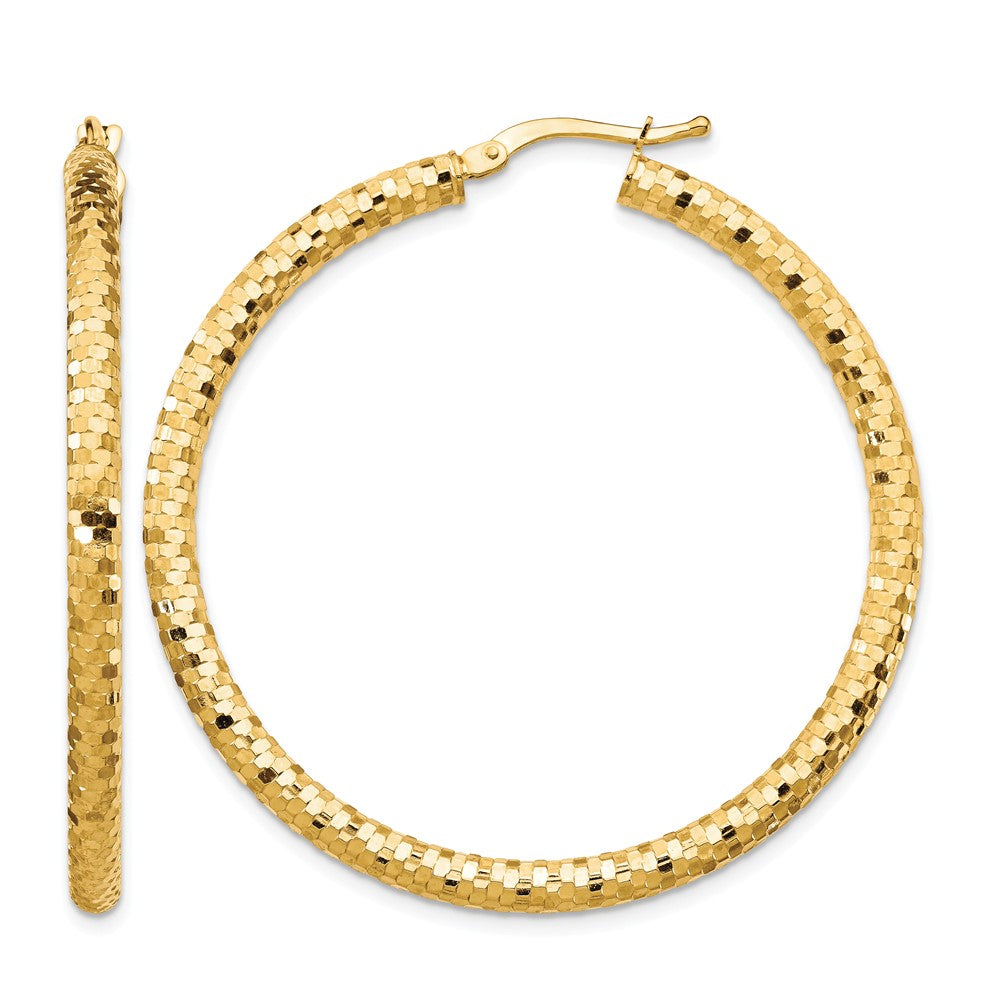 10K 3x35mm Diamond-cut Hoop Earrings