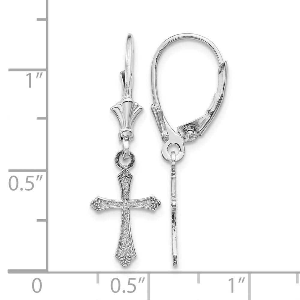 10k White Gold Cross Leverback Earrings