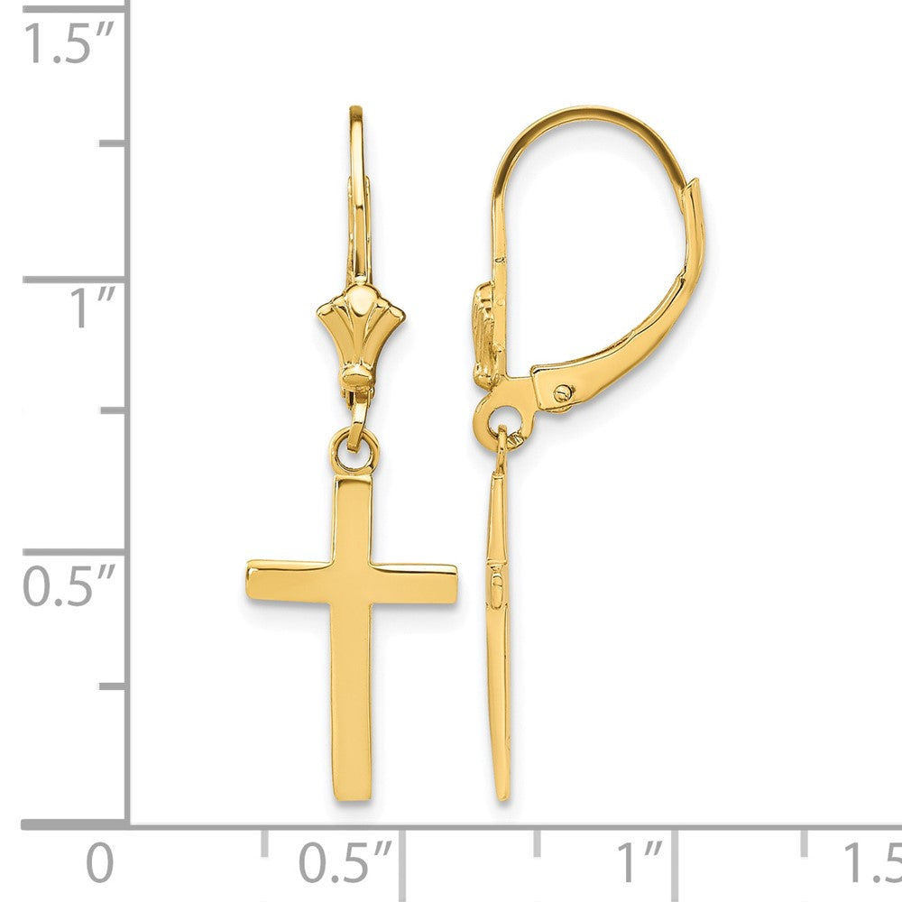 10k Polished Cross Leverback Earrings
