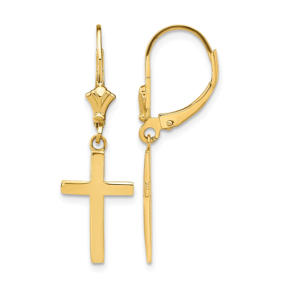 10k Polished Cross Leverback Earrings