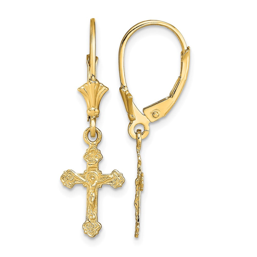 10k Crucifix Leverback Earrings