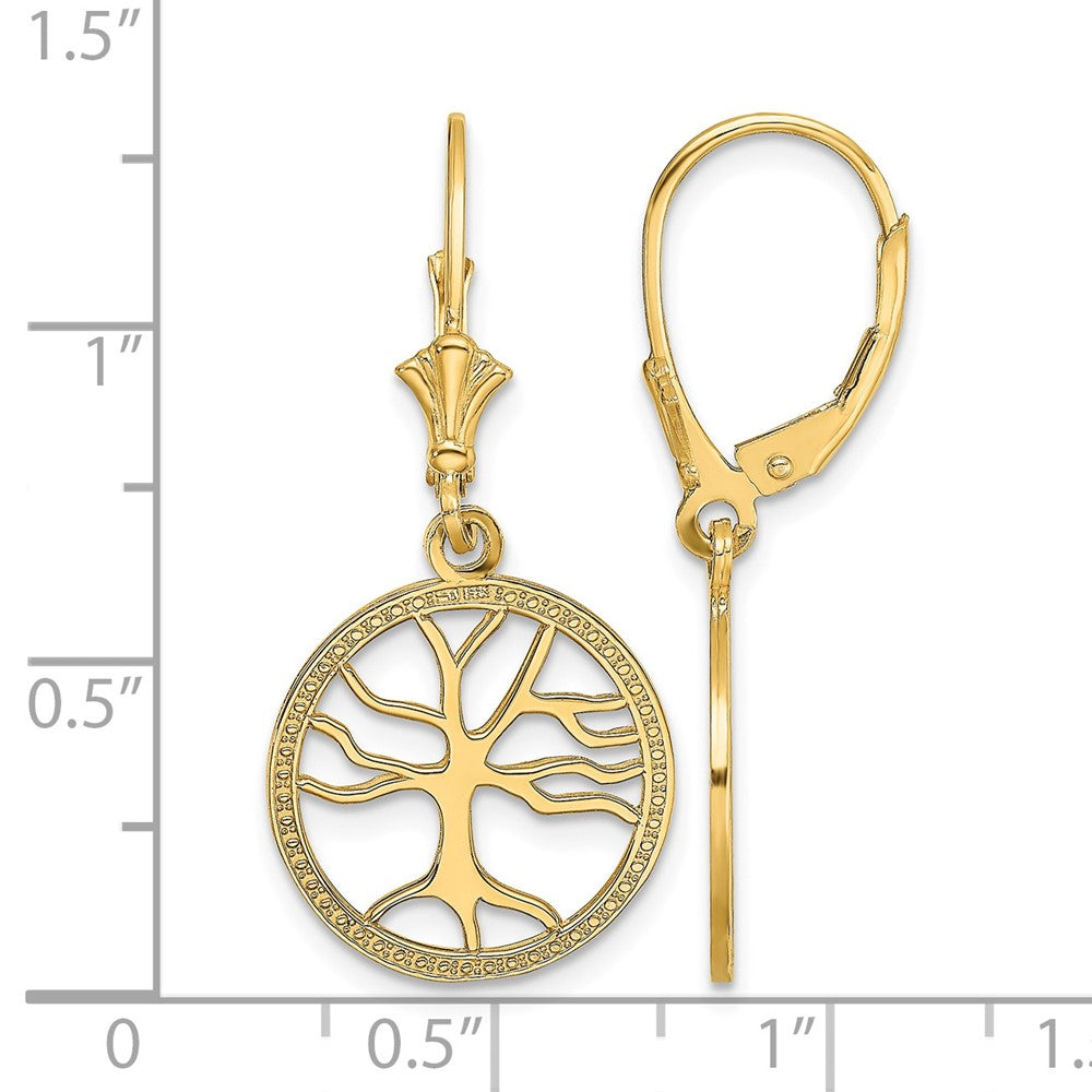 10K Tree of Life In Round Frame Leverback Earrings