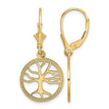 10K Tree of Life In Round Frame Leverback Earrings