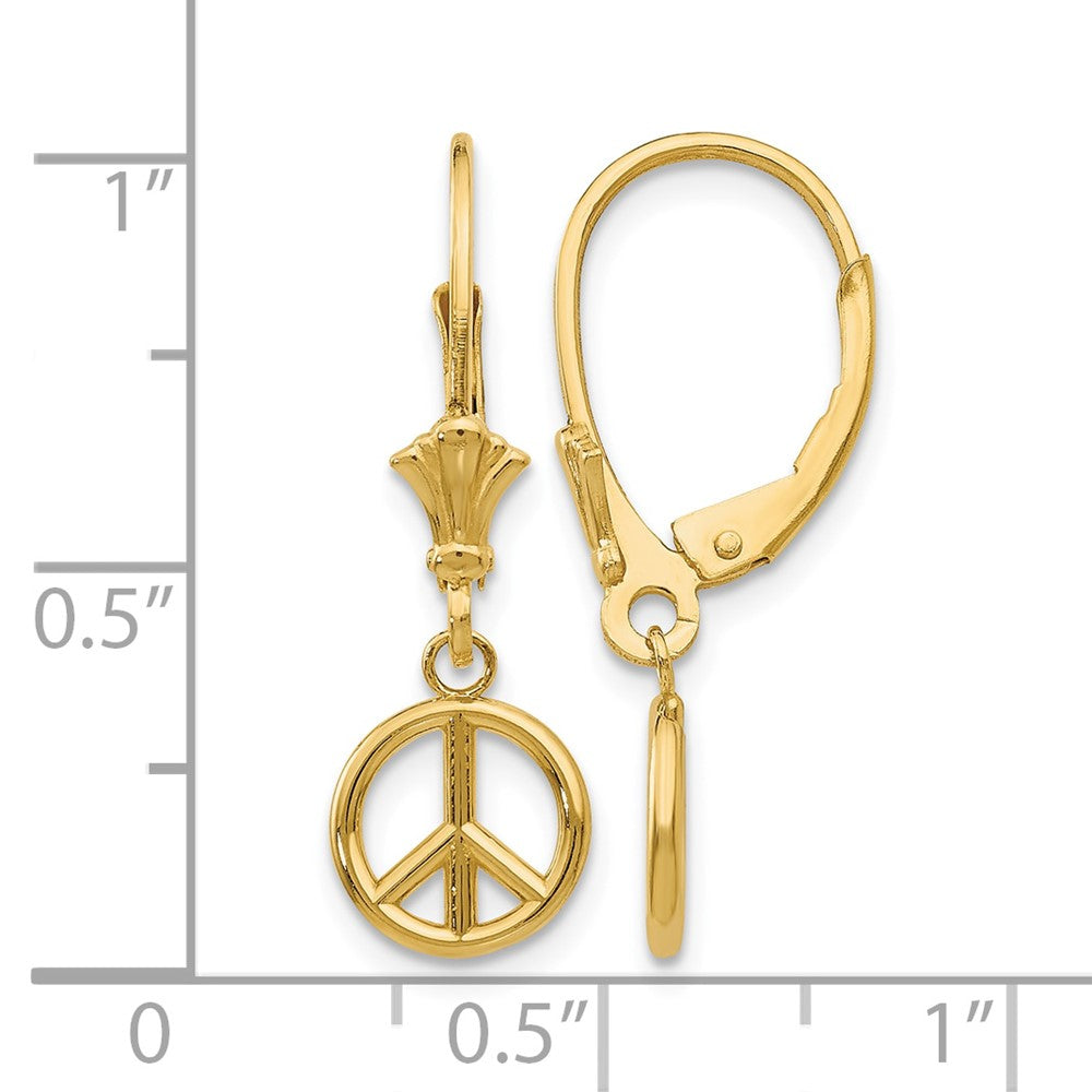 10K 3-D Peace Symbol Leverback Earrings