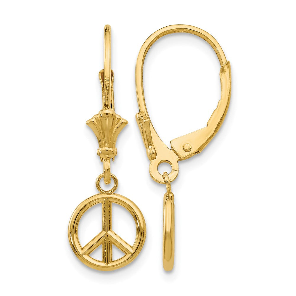 10K 3-D Peace Symbol Leverback Earrings