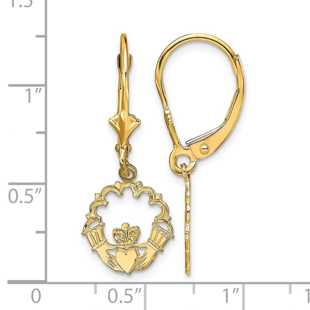 10k Polished Claddagh Leverback Earrings