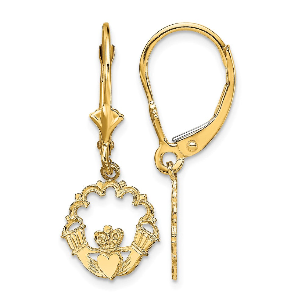 10k Polished Claddagh Leverback Earrings