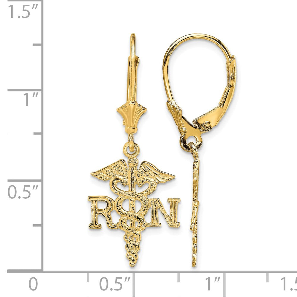 10K RN Caduceus Leverback Earrings