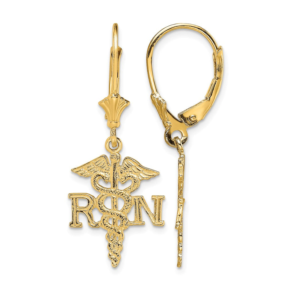 10K RN Caduceus Leverback Earrings