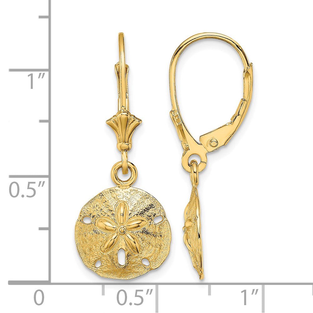 10K Polished Sand Dollar Leverback Earrings