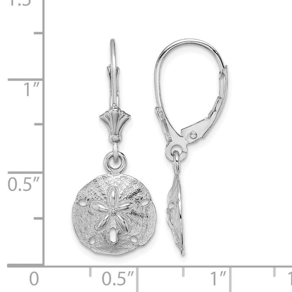 10K White Gold Polished Sand Dollar Leverback Earrings