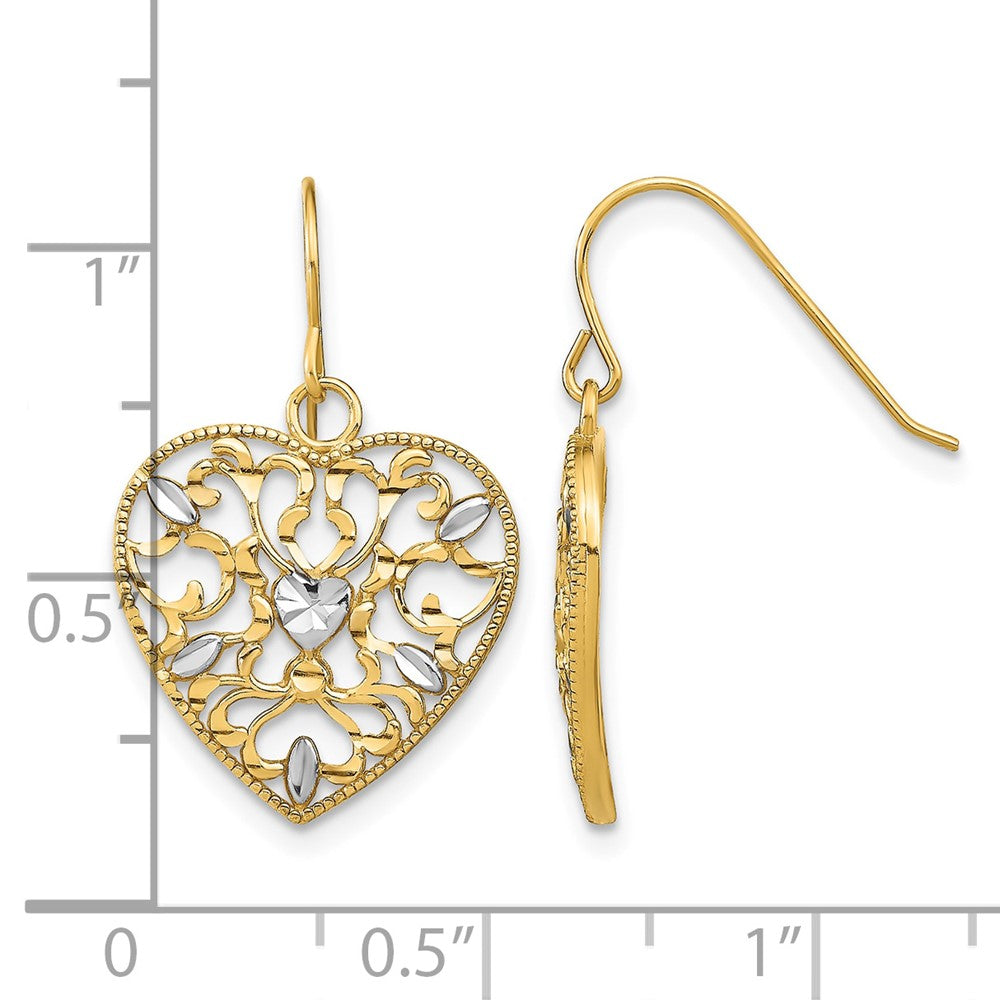 10k w/ RH Filigree Cut-Out Heart Wire Earrings