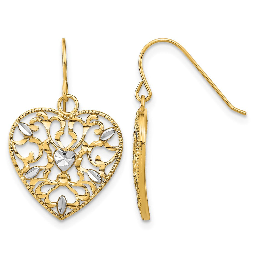 10k w/ RH Filigree Cut-Out Heart Wire Earrings