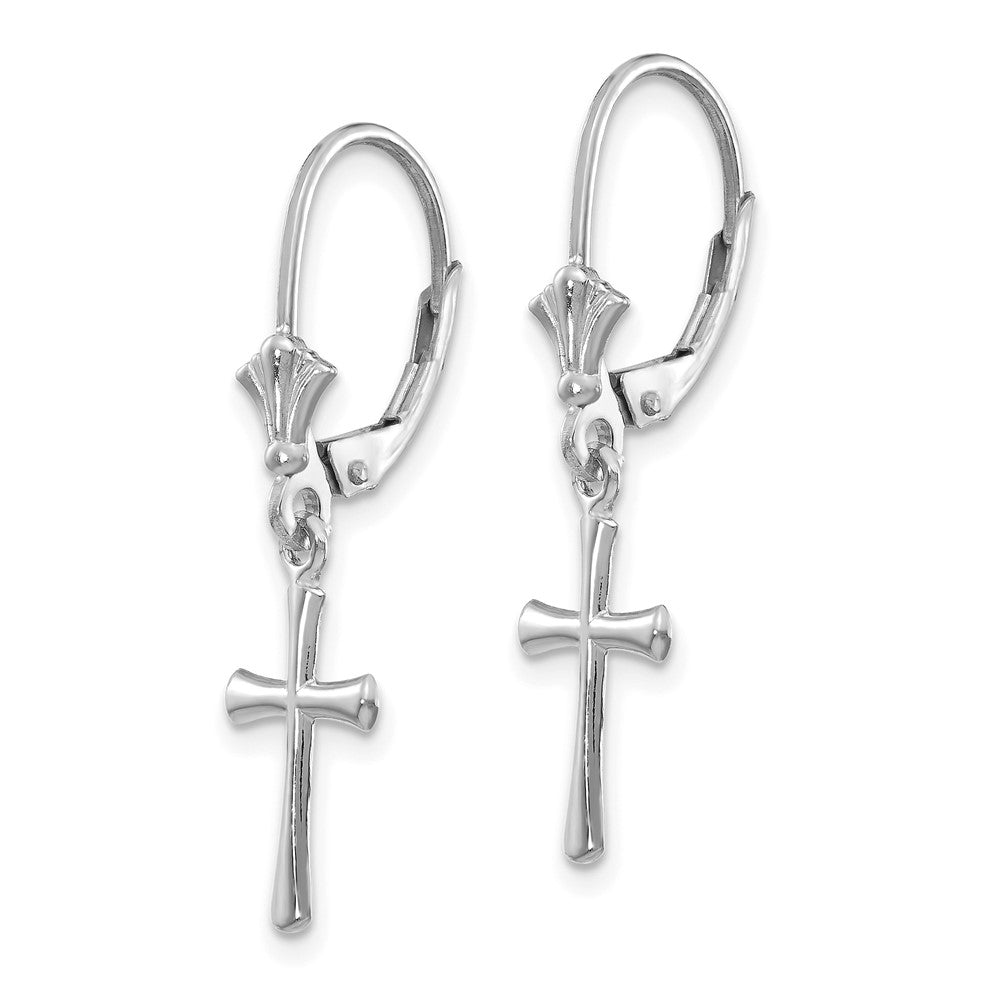 10k White Gold Cross Leverback Earrings