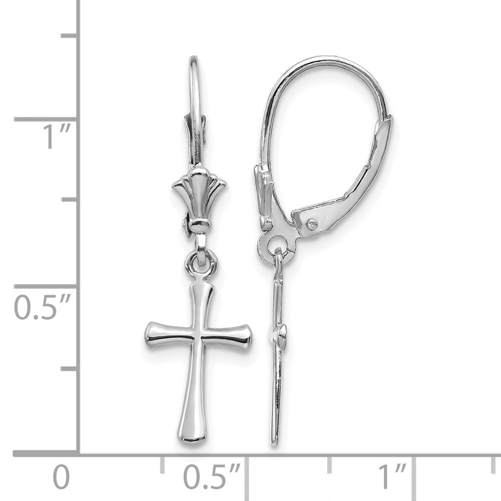 10k White Gold Cross Leverback Earrings