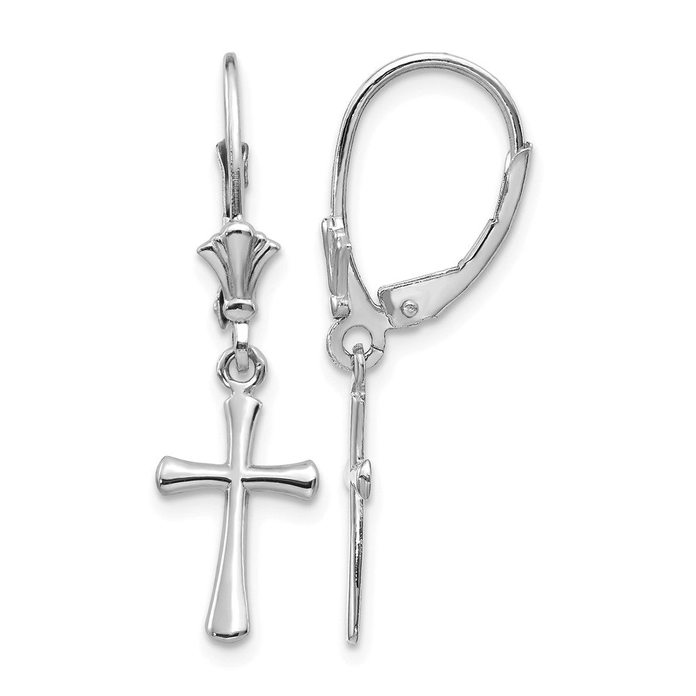 10k White Gold Cross Leverback Earrings