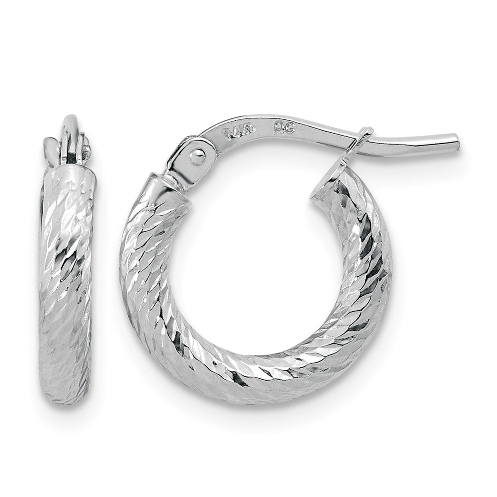 10k White Gold Polished Diamond-cut 2.4mm Hoop Earrings