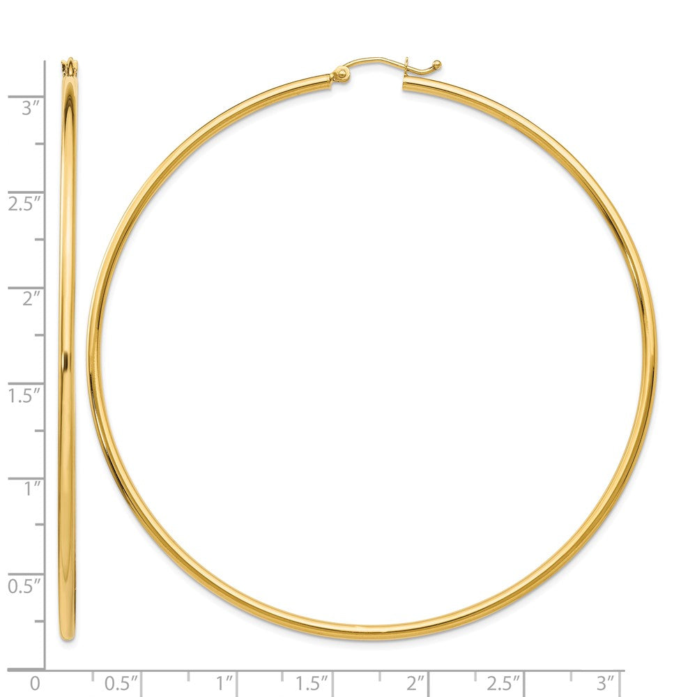 10k Polished 2x75mm Lightweight Tube Hoop Earrings