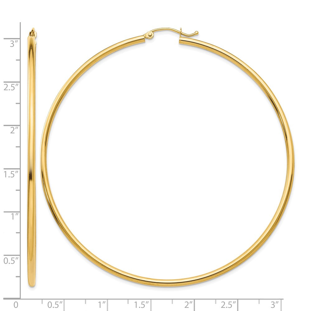 10k Polished 2x70mm Lightweight Tube Hoop Earrings