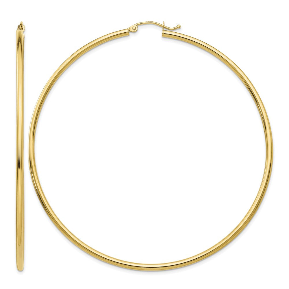10k Polished 2x70mm Lightweight Tube Hoop Earrings