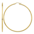 10k Polished 2x70mm Lightweight Tube Hoop Earrings