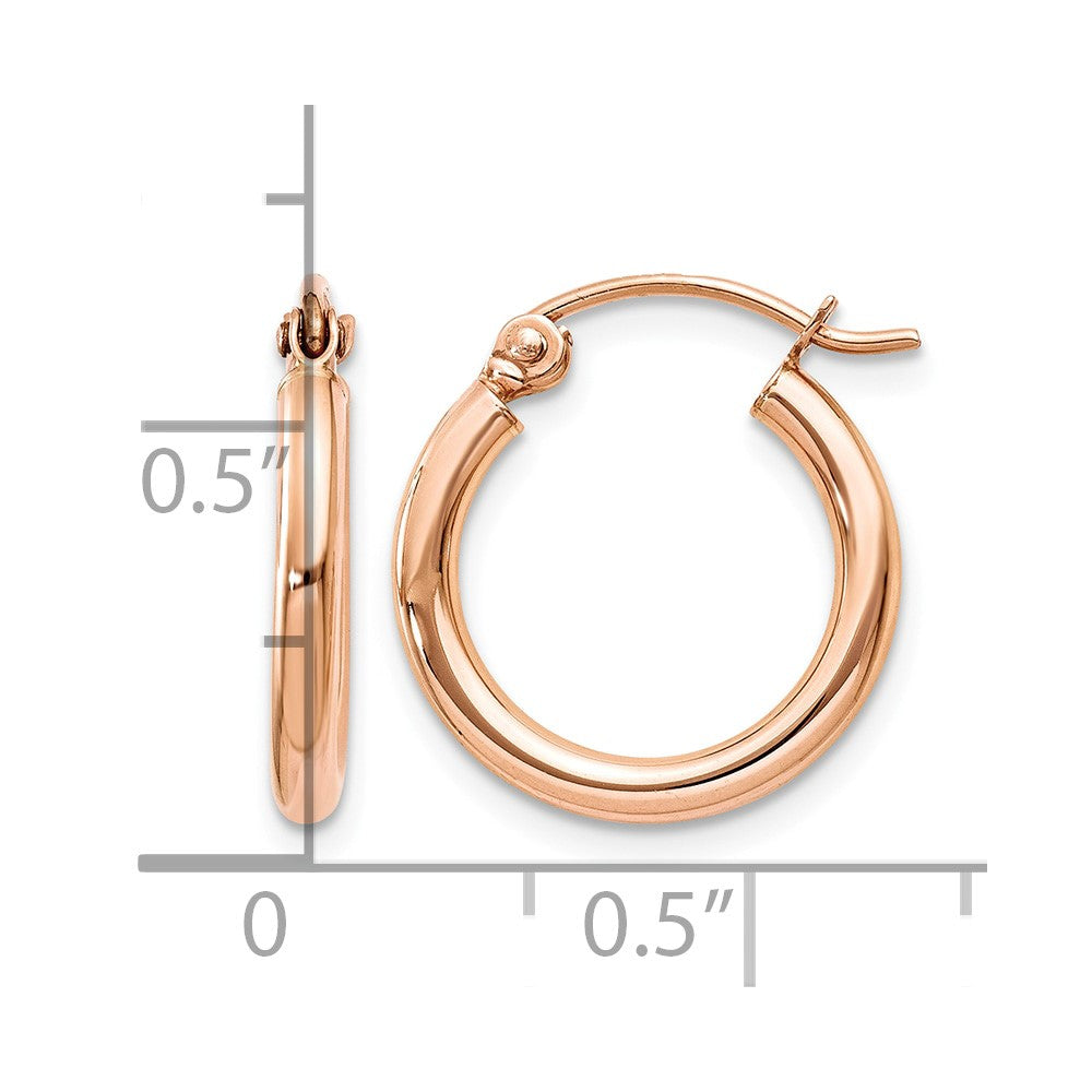 10k Rose Gold Polished 2mm Lightweight Tube Hoop Earrings