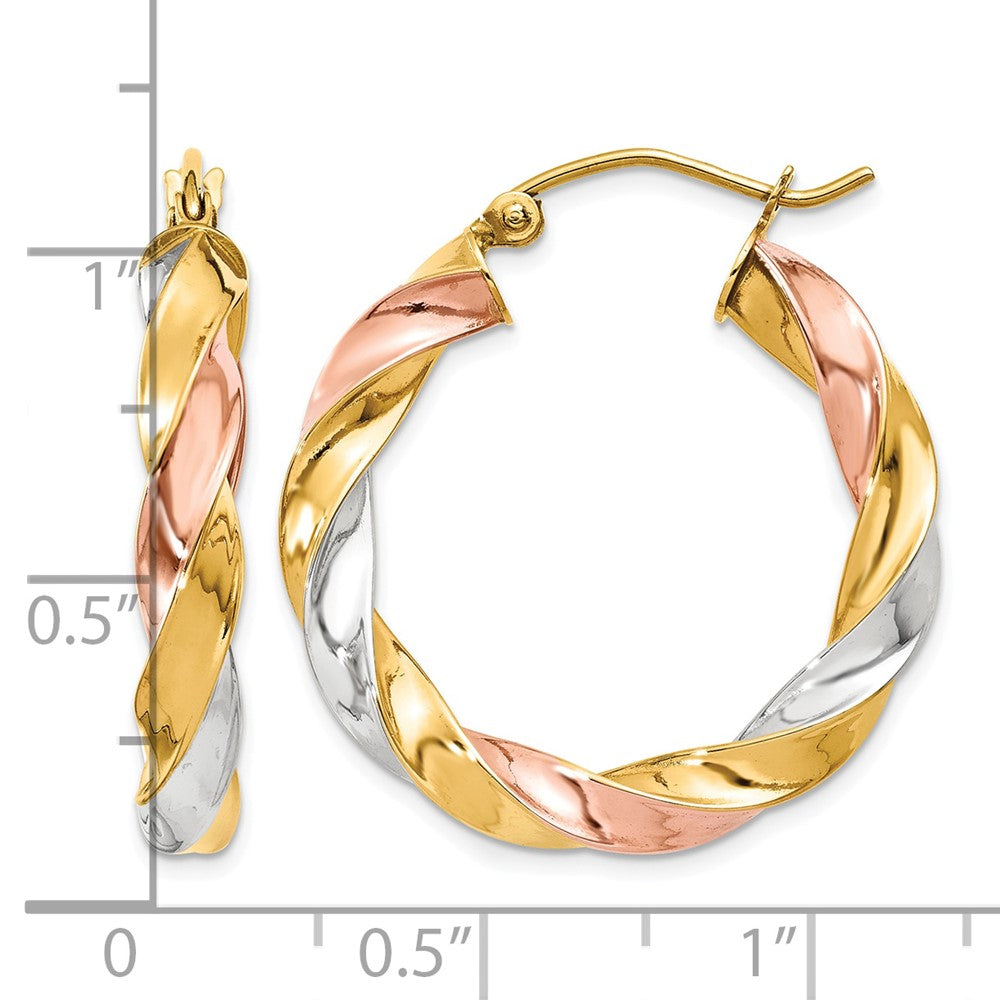 10k Tri-color Light Twisted Hoop Earrings
