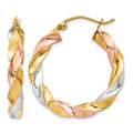 10k Tri-color Light Twisted Hoop Earrings