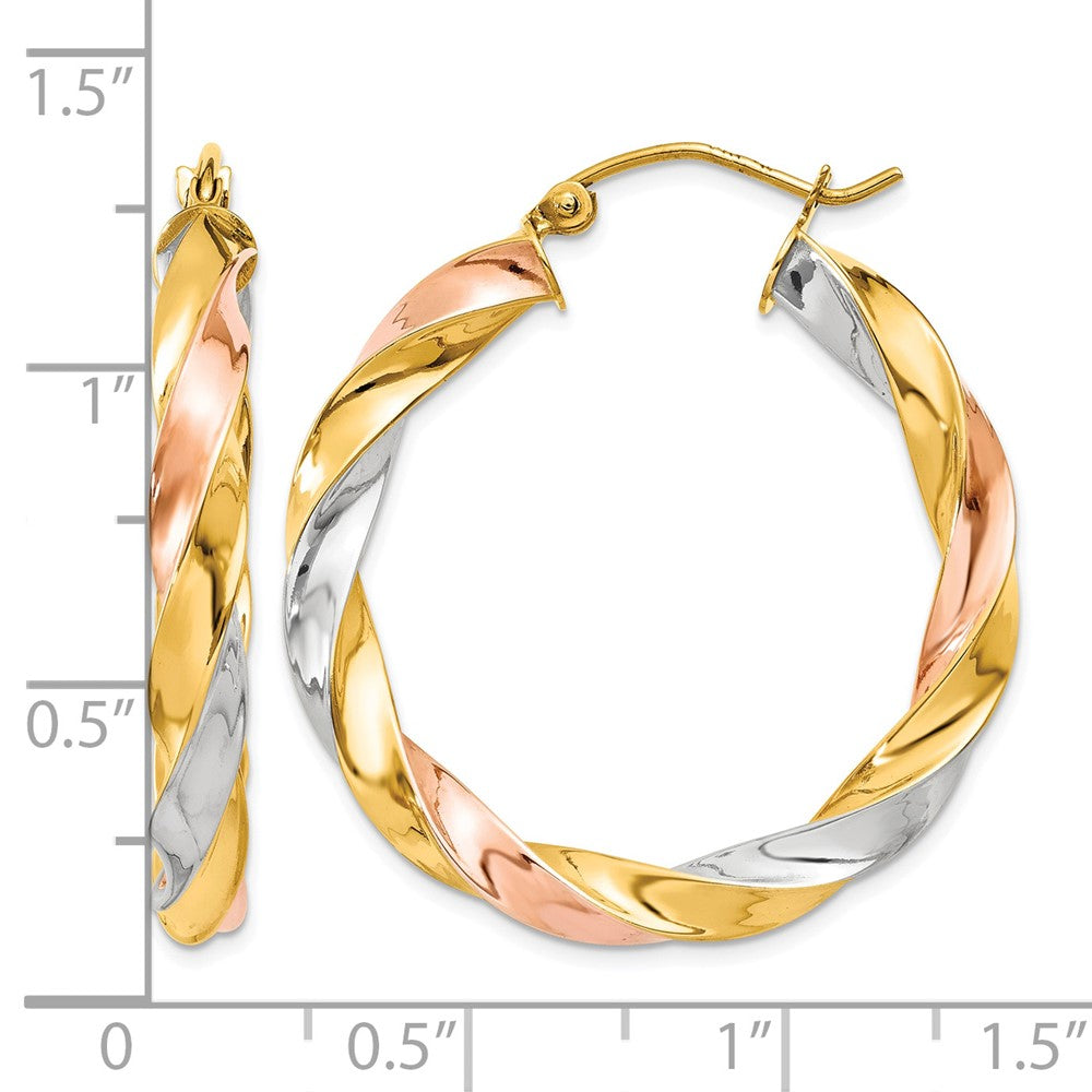 10k Tri-color Light Twisted Hoop Earrings