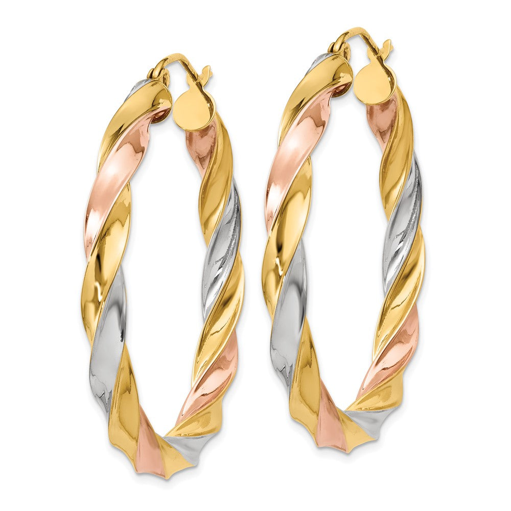 10k Tri-color Light Twisted Hoop Earrings