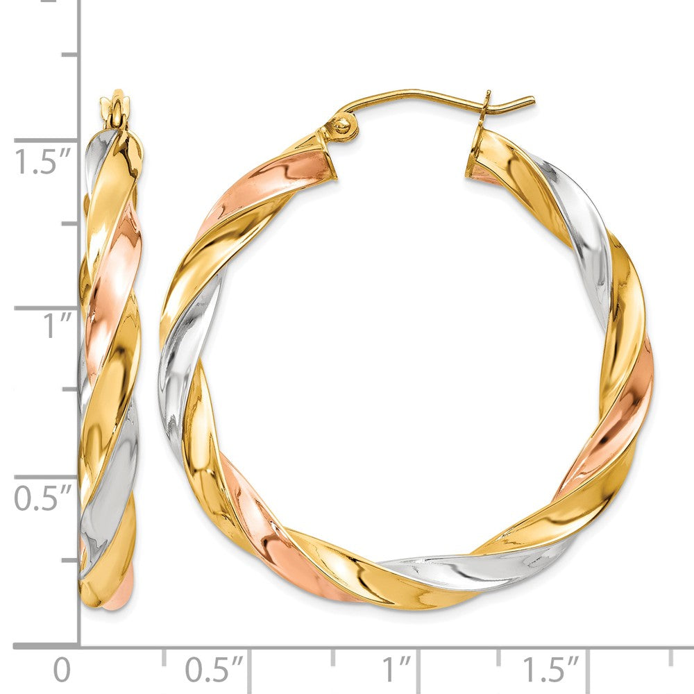 10k Tri-color Light Twisted Hoop Earrings