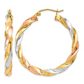 10k Tri-color Light Twisted Hoop Earrings