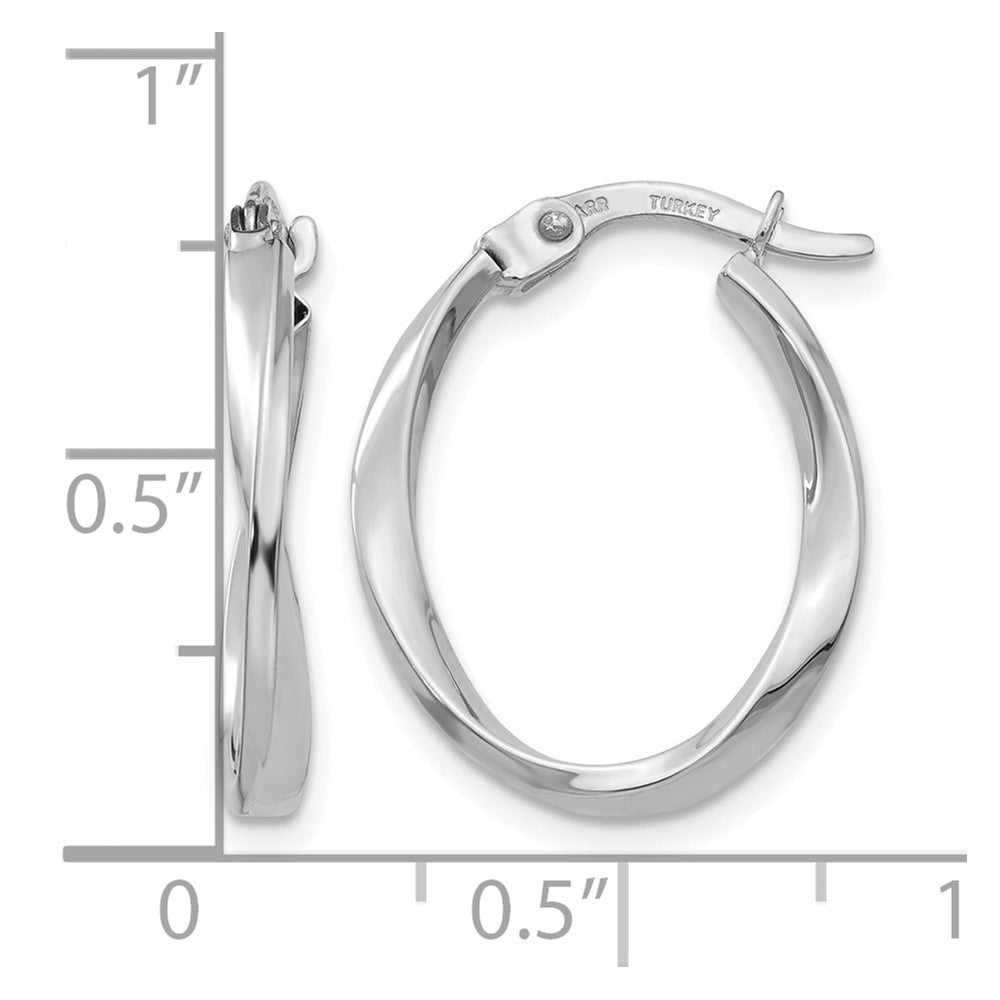 10k White Gold Polished Oval Twist Hoop Earrings