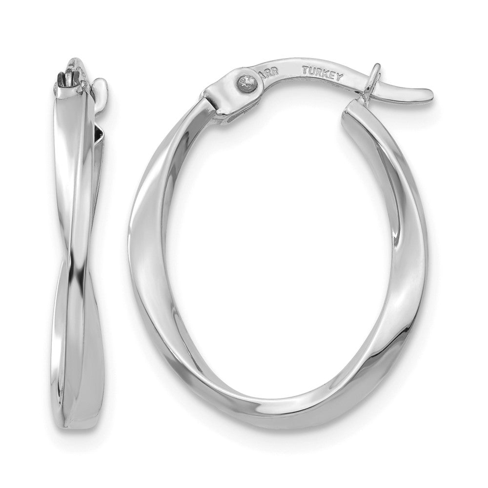 10k White Gold Polished Oval Twist Hoop Earrings