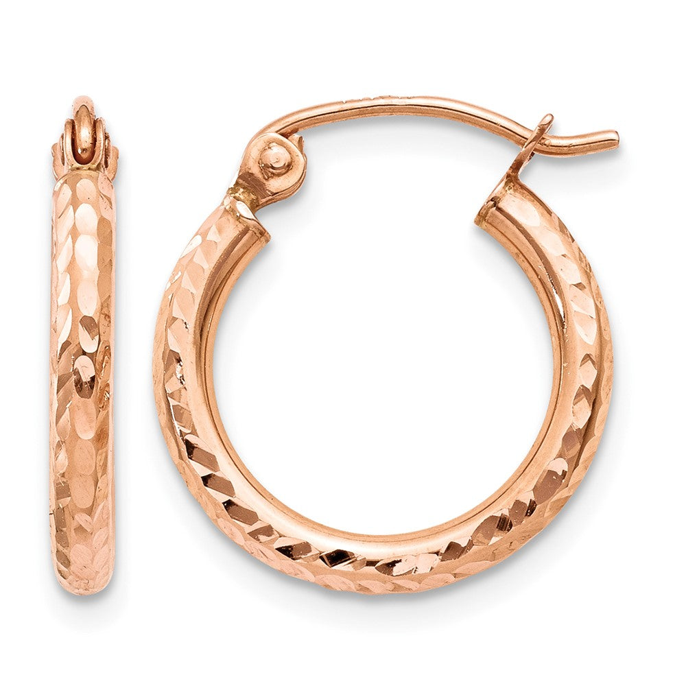 10K Rose Gold Lightweight Diamond-cut Hoop Earrings