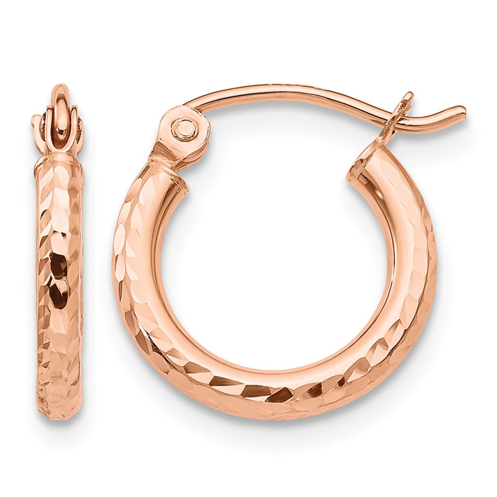 10K Rose Gold Lightweight Diamond-cut Hoop Earrings