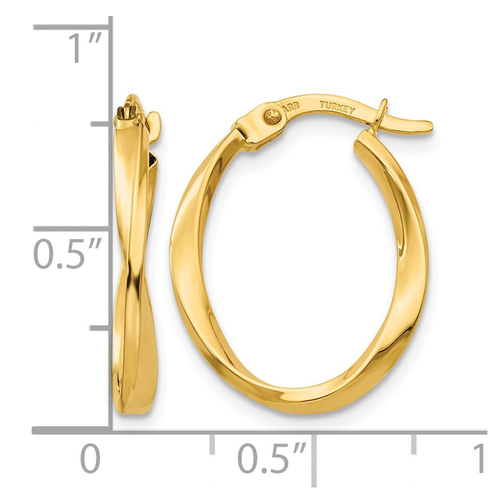 10k Gold Polished Twisted Oval Hoop Earrings