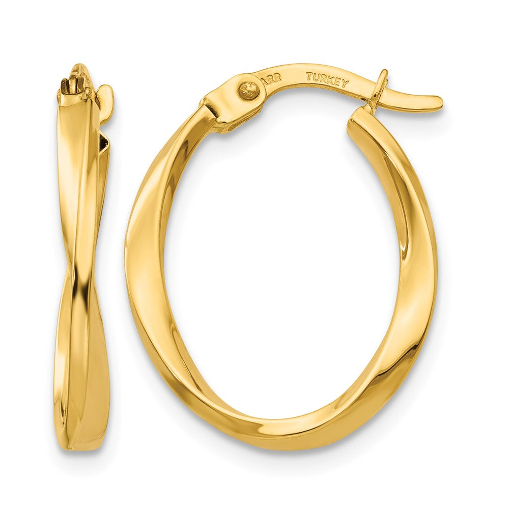 10k Gold Polished Twisted Oval Hoop Earrings