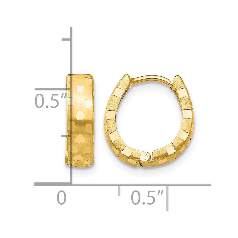 10k Diamond Cut 4mm Patterned Hinged Hoop Earrings