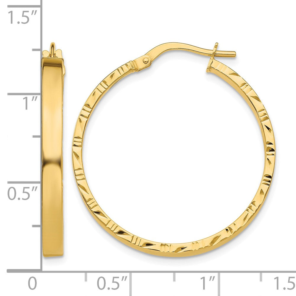 10k Diamond Cut Edge Large 3mm Polished Hoop Earrings