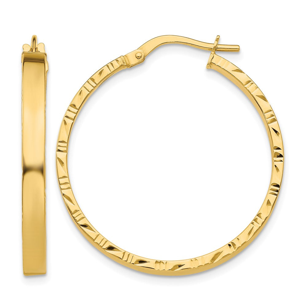 10k Diamond Cut Edge Large 3mm Polished Hoop Earrings