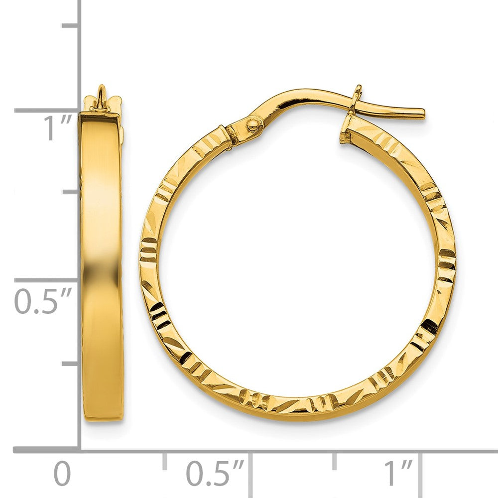 10k Diamond Cut Edge Medium 3mm Polished Hoop Earrings