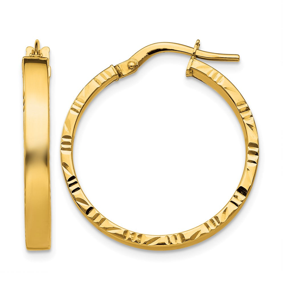 10k Diamond Cut Edge Medium 3mm Polished Hoop Earrings