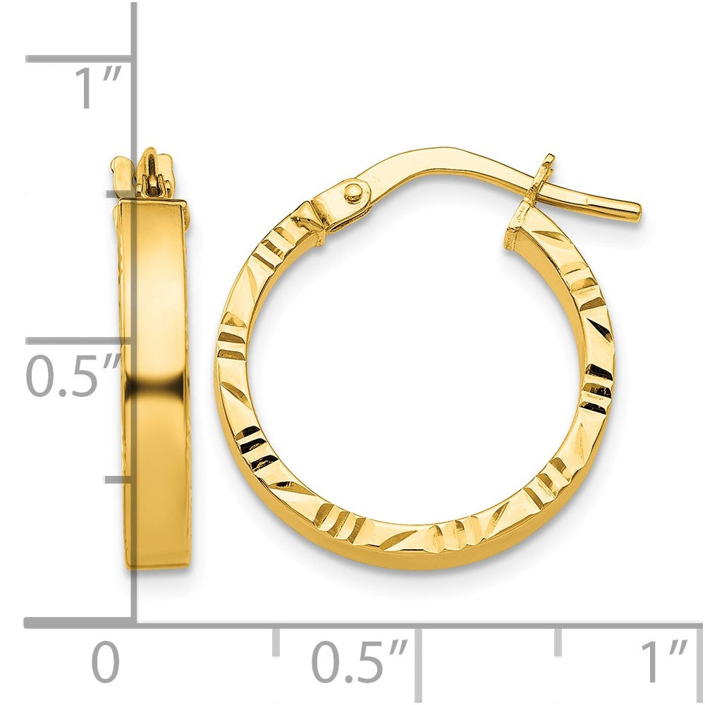 10k Small 3mm Diamond Cut Edge Polished Hoop Earrings