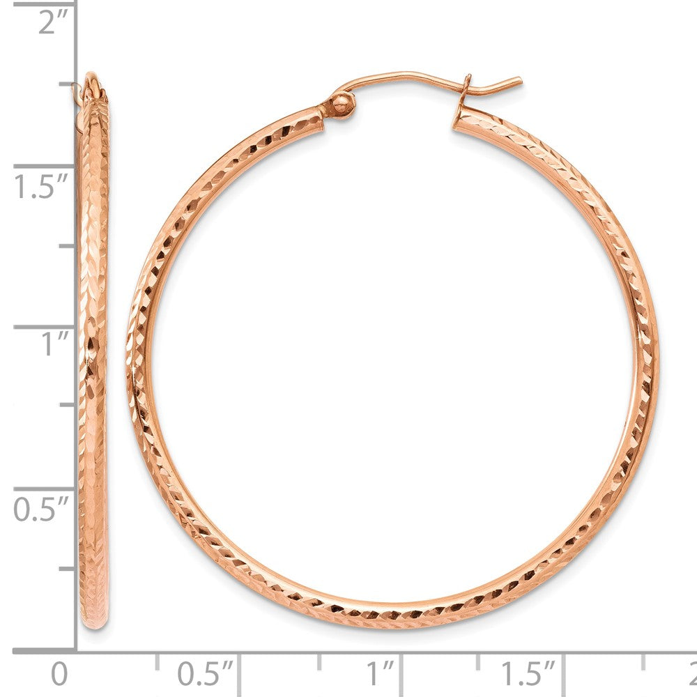 10K Rose Gold Polished Lightweight Large Diamond-cut Tube Hoop Earrings